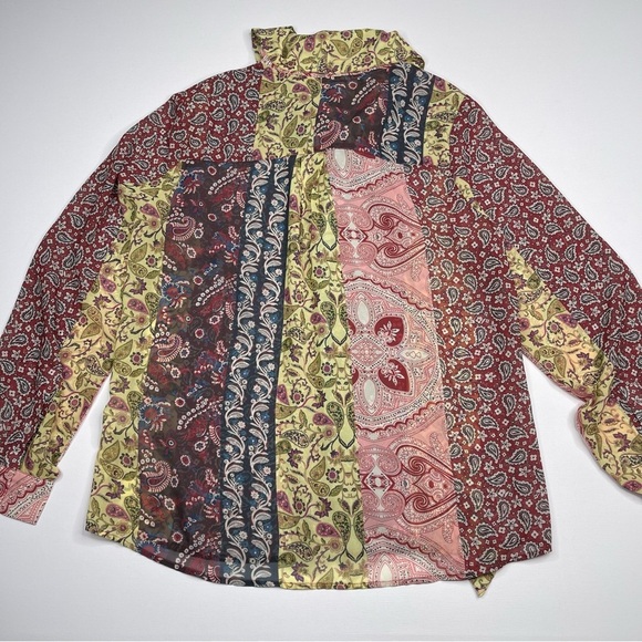 Soft Surroundings Blouse Top Langdon Patchwork Paisley Sheer Boho Peasant Office - Picture 4 of 15
